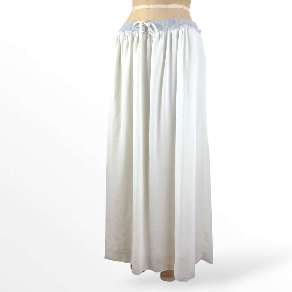 Y2K Flowy Maxi Skirt Say What? Drawstring Waist Chiffon White 2000's Ethereal